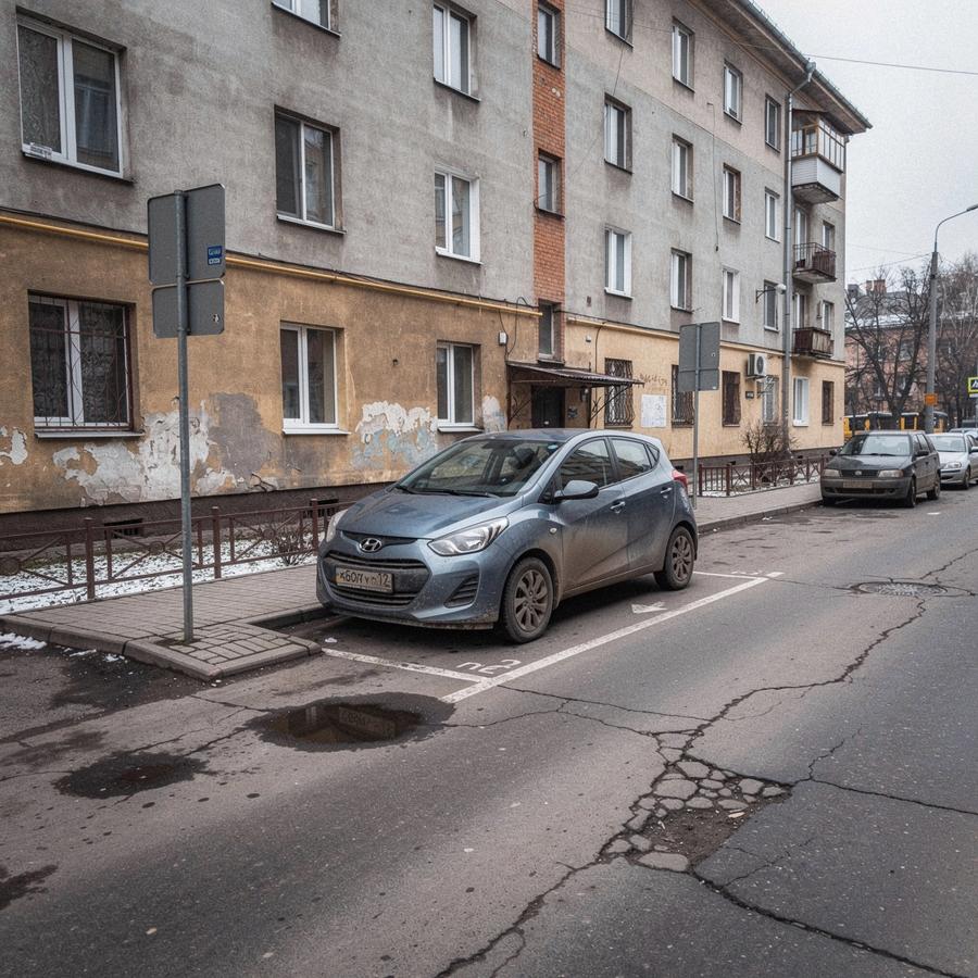 Compact hatchback parked at a kerbside pickup point on Bohdana Khmelnytskoho Street in Kyiv